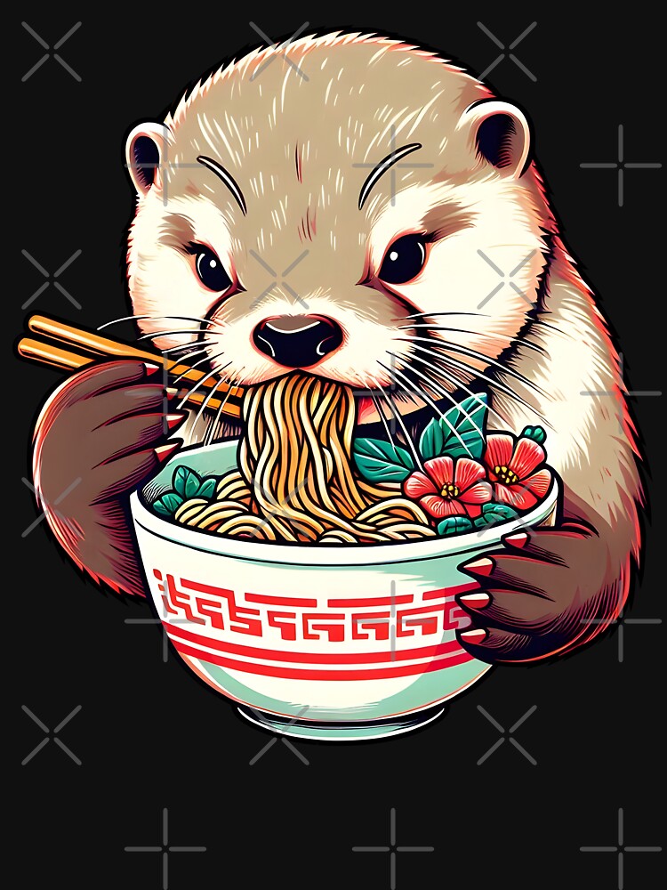 Japanese Art Noodle Foodie Cute Otter Ramen by williebizmerch