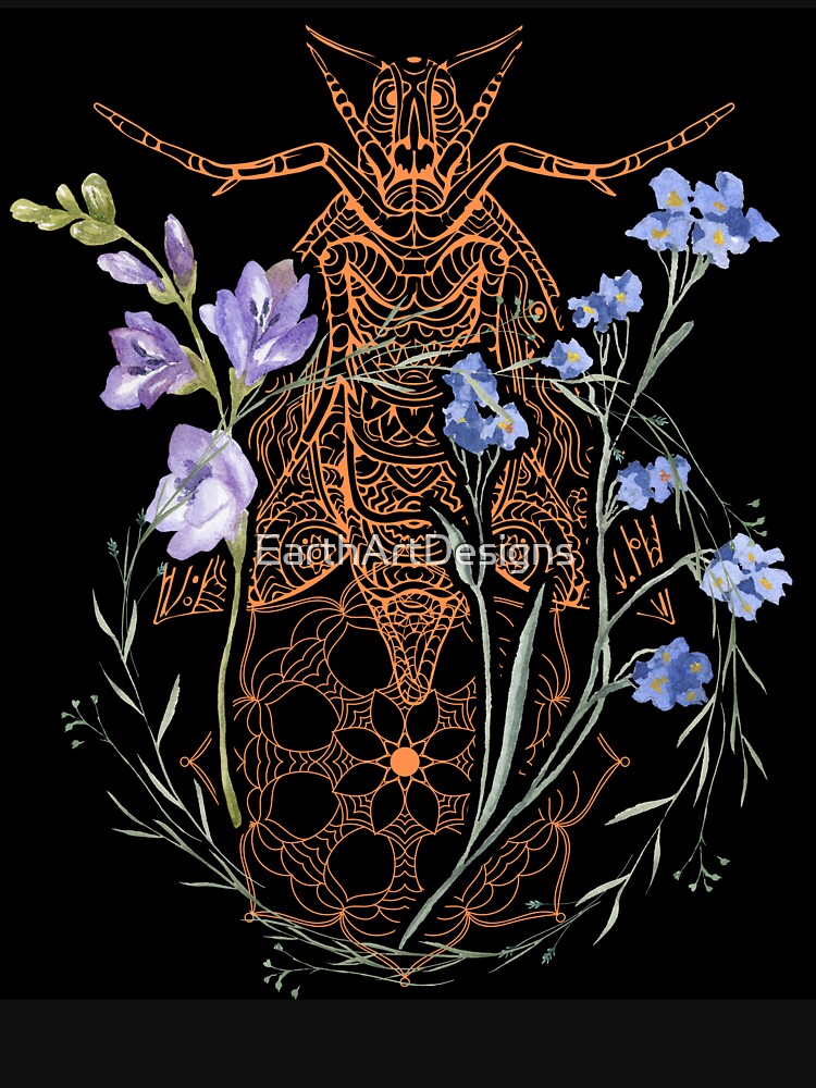 Beautiful Insect & Wildflowers Art Drawing Design by EarthArtDesigns