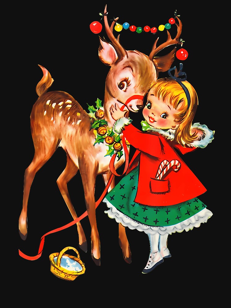 Vintage Cute Christmas Girl  Reindeer Xmas Snow 	s by CaraRuth