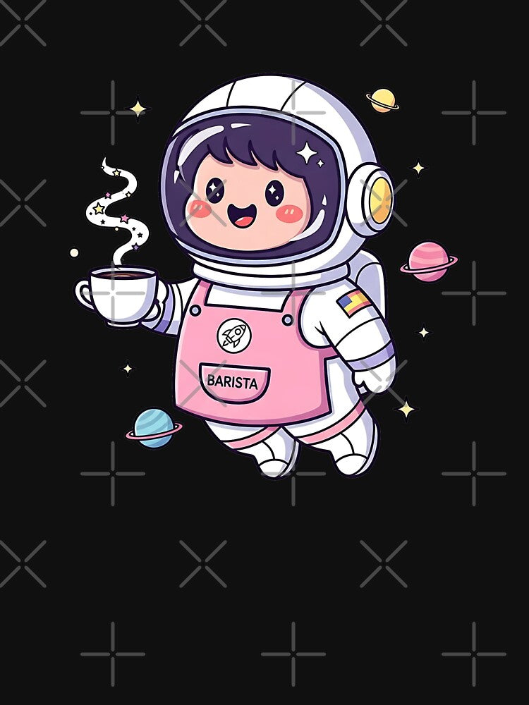 Cute Space Barista – Kawaii Coffee Astronaut Art by Pluto ⭐️