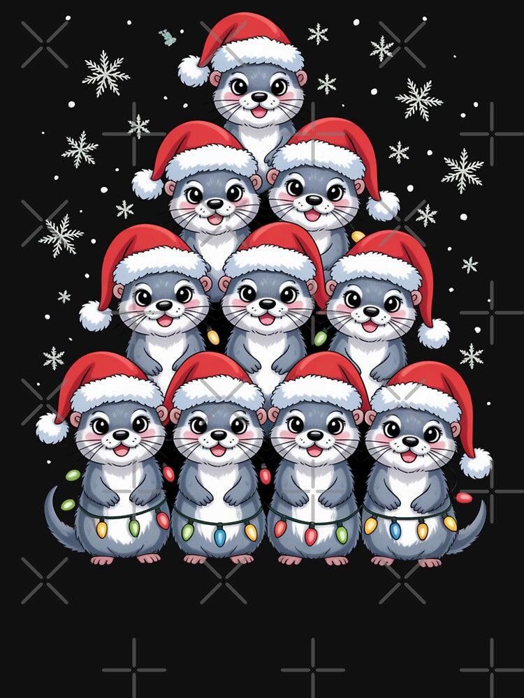 Christmas Otters in Santa Hats and Lights by Gogetgiggles