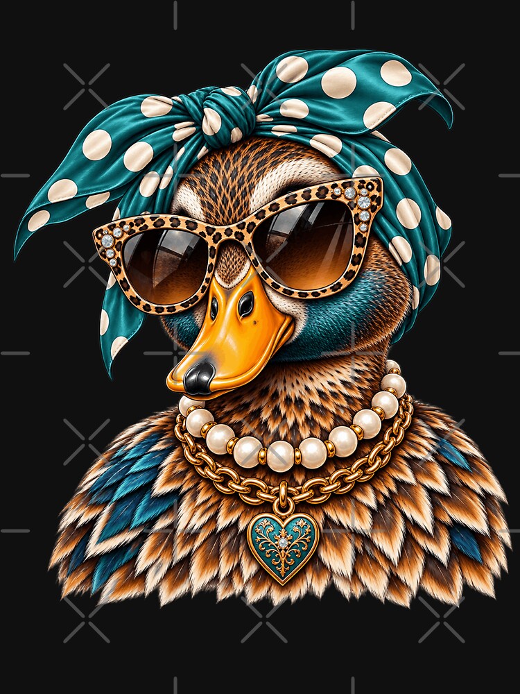 Glam Mallard Duck Duck Leopard Sunglasses Pearl Necklace Sassy Fashion Animal by 76Valeria
