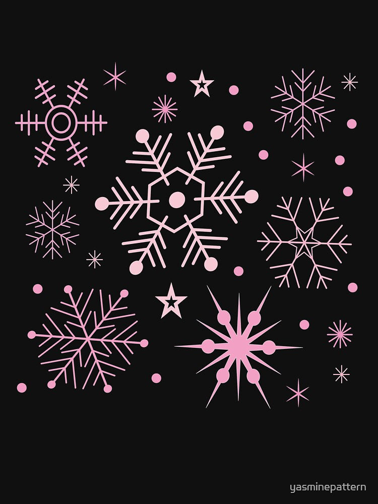 Soft Pink snowflakes and stars on fuchsia Pattern by Yasminepatterns