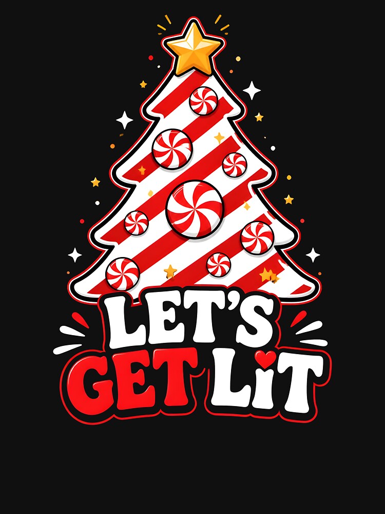 Let's Get Lit Candy Cane Christmas Tree Design by OliviaHayesArt