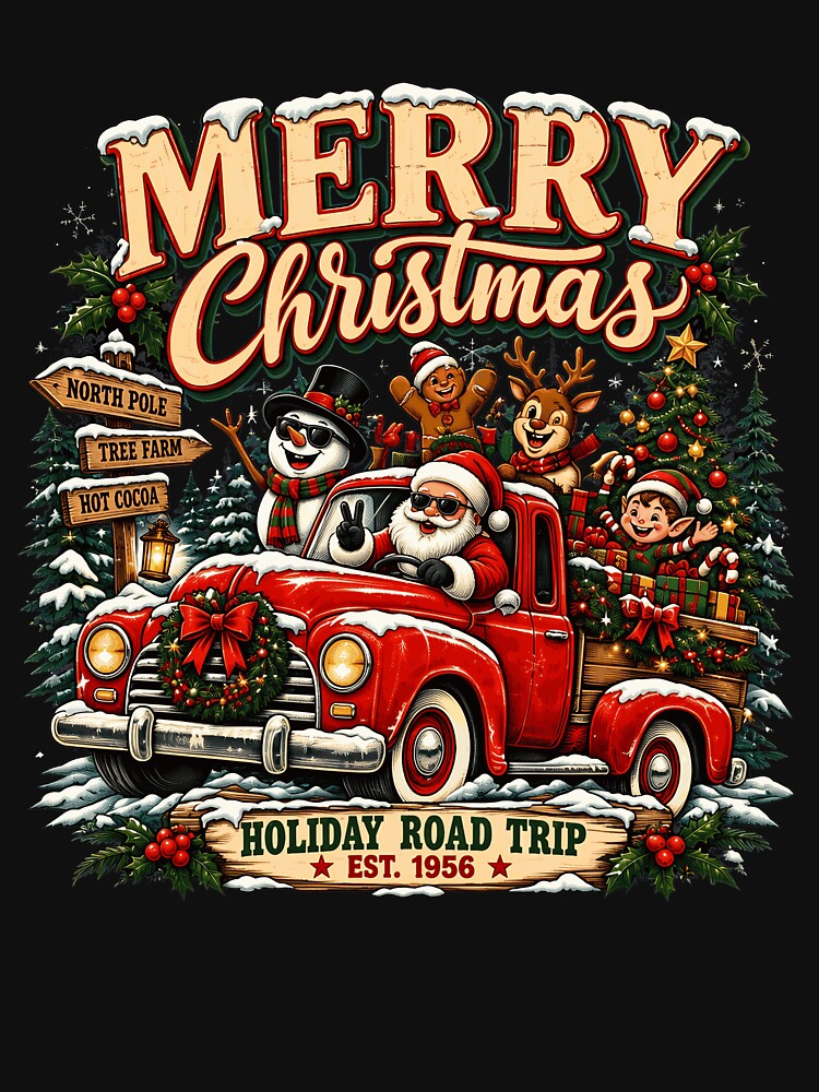 Merry Christmas Vintage Holiday Truck Design by RyanBisho15871