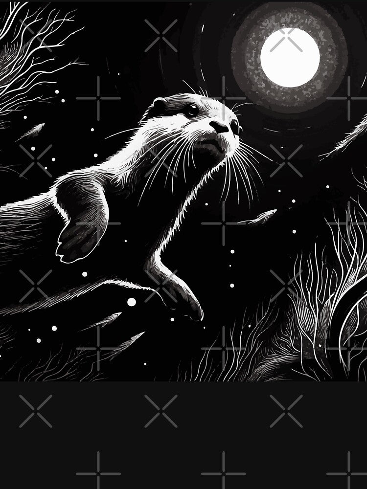 Monochromatic Outline Otter In Underwater World by TomFrontierArt