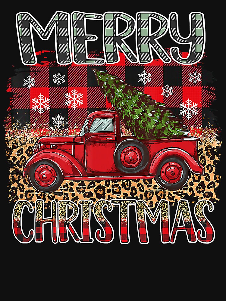Merry Christmas Leopard Print Buffalo Plaid Red Truck by BrandyBare