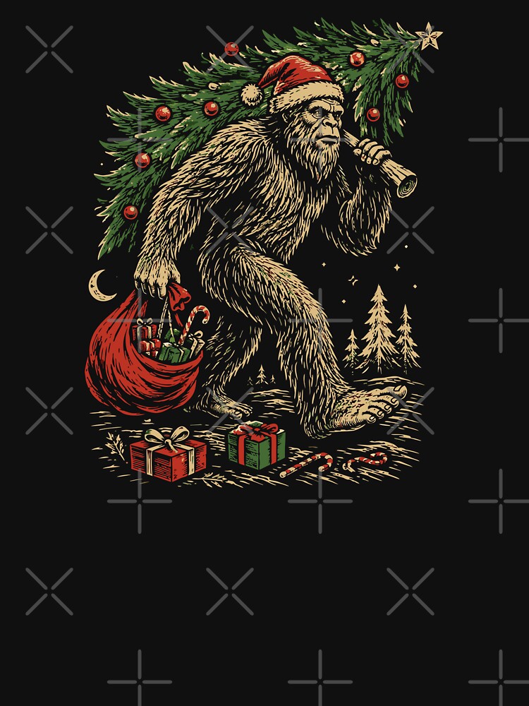 Bigfoot Christmas Tree Lights Retro Illustration Xmas Sasquatch Pajamas Boys Men by alenaz