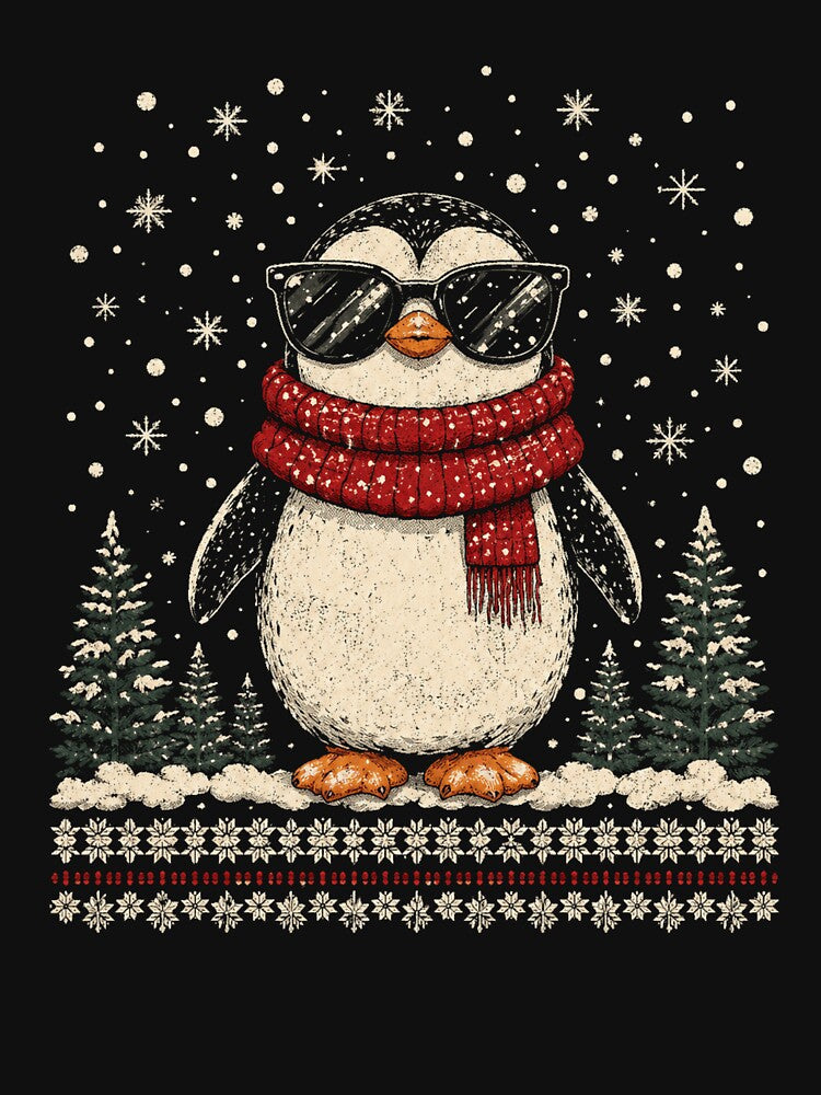 Cool Retro Penguin Winter Snowflake Holiday by Moizento