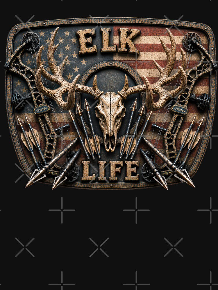 Elk Life American Flag Trophy Bull Elk Bow Hunting Badge Wall Art for Archery Hunters by artistwill