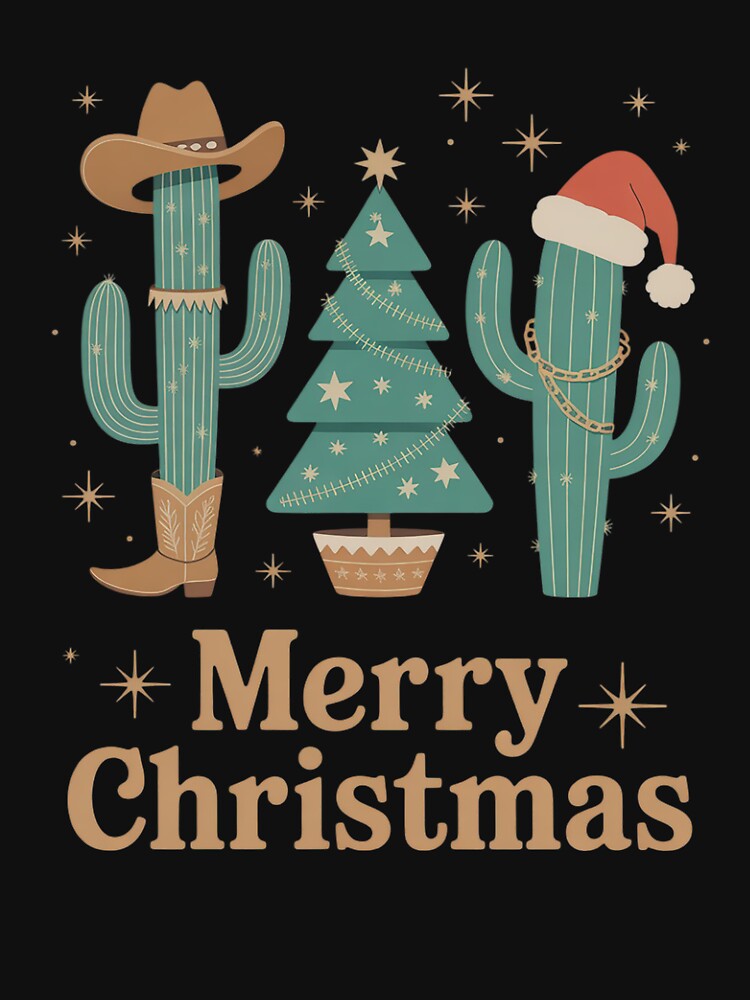 Merry Christmas Western Cowboy Trees Cactus by FranzFriesen
