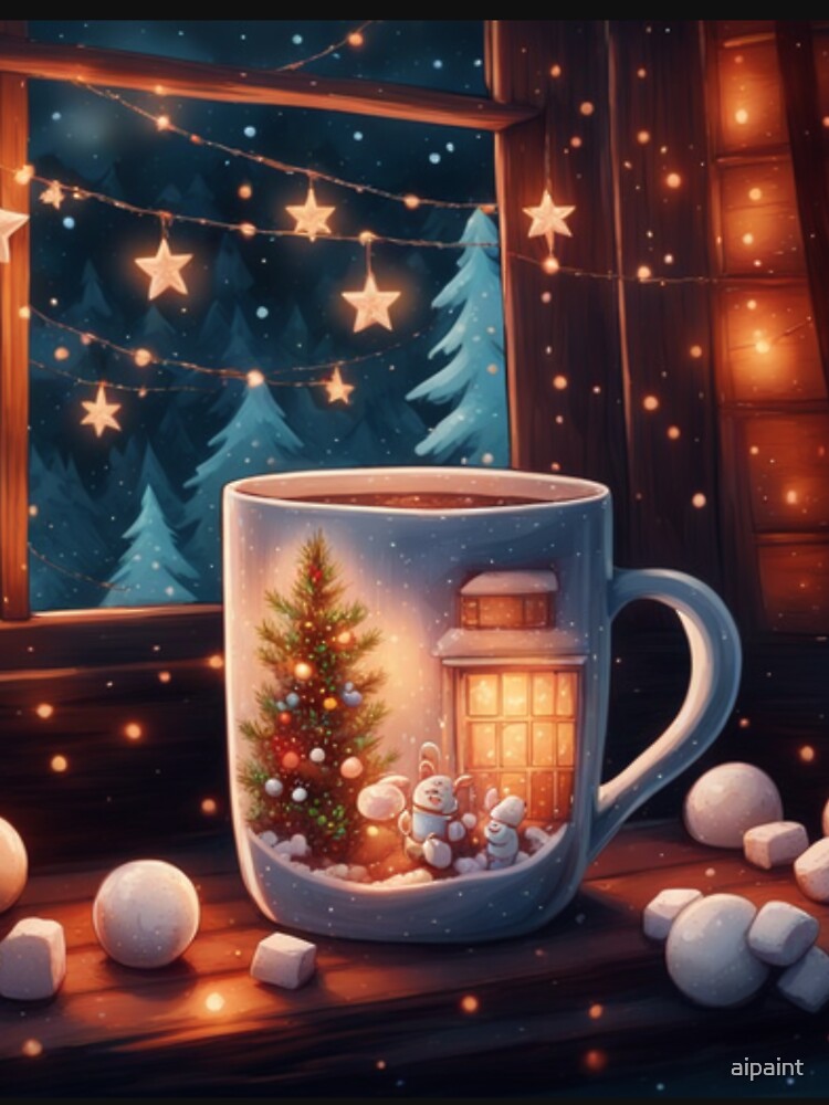 mug with cocoa and marshmallows by aipaint