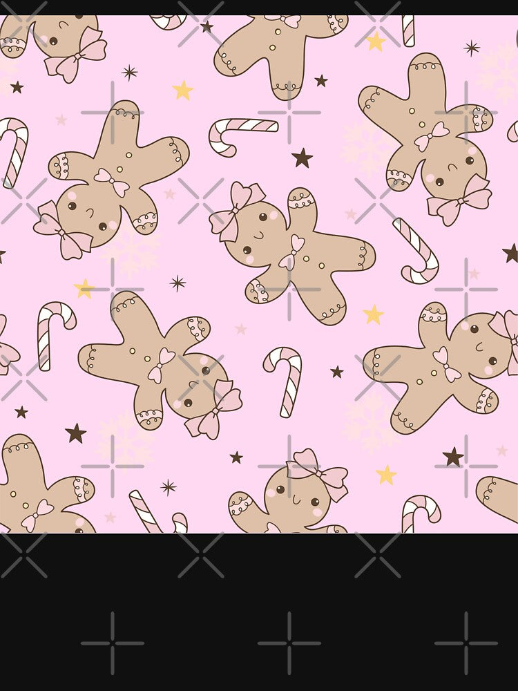Pink Pastel Kawaii Gingerbread Pattern with Bows & Candy Canes by smeraldosecrets