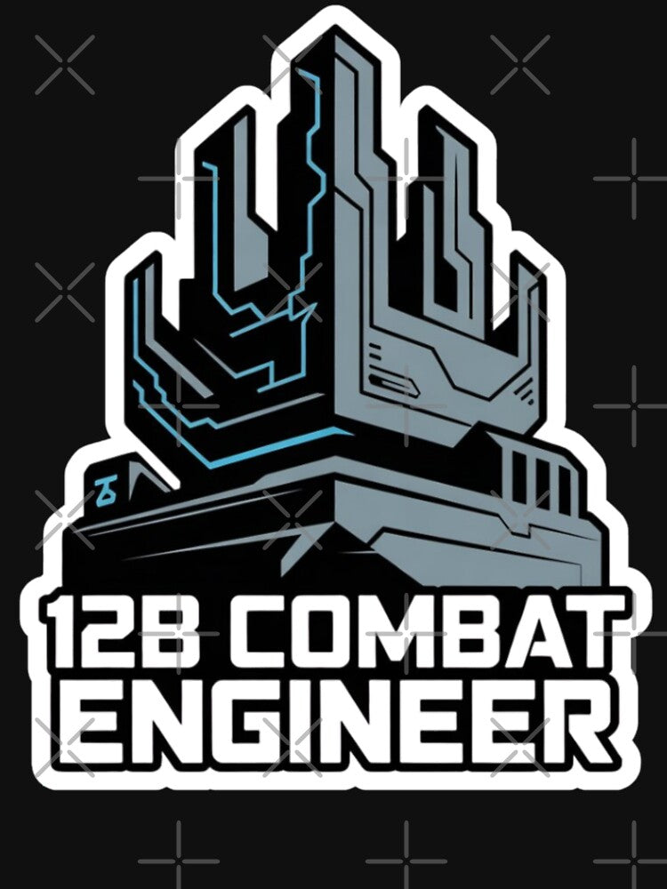 12B Combat Engineer — Futuristic Fortress Emblem U.S. Army MOS Military Engineering Graphic White Outline by GFamilyC