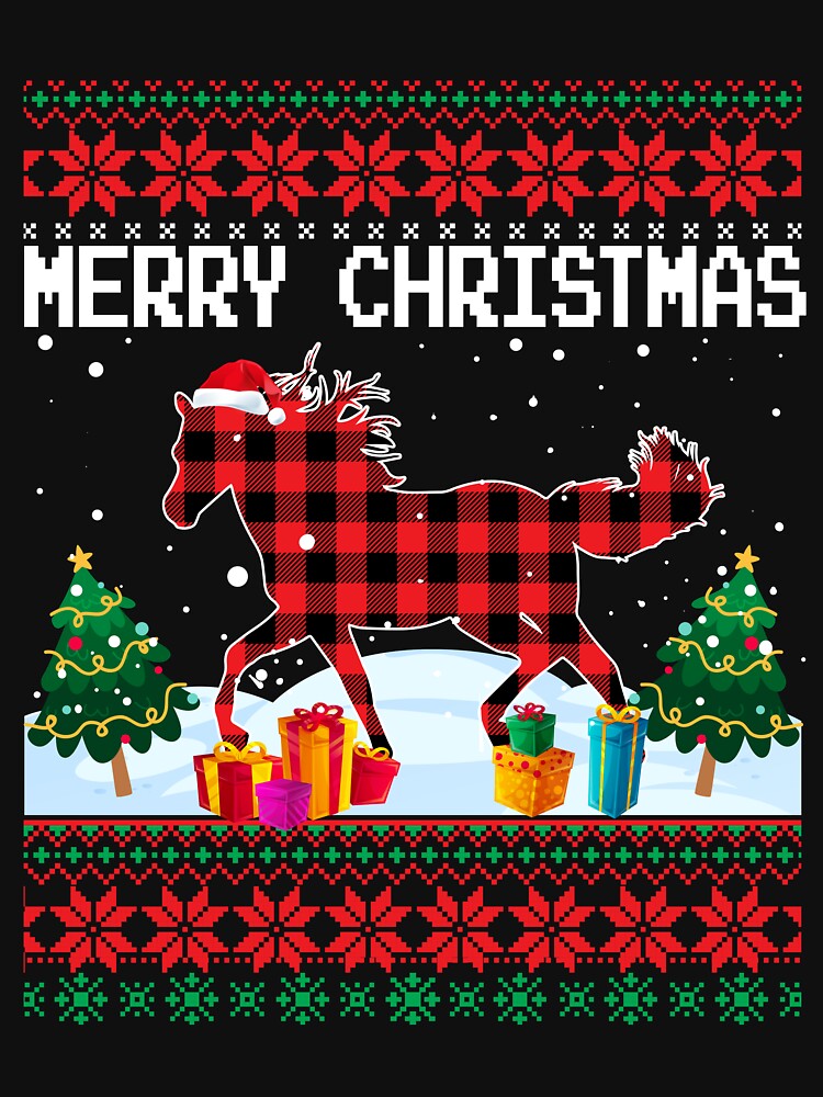 Funny Red Horse Christmas Lights Pajamas Horse Santa Hat Men by MortiStolten