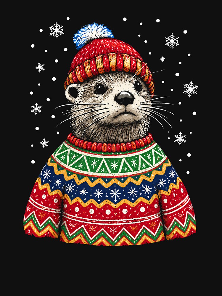 Festive Otter In Cozy Winter Sweater by Moizento