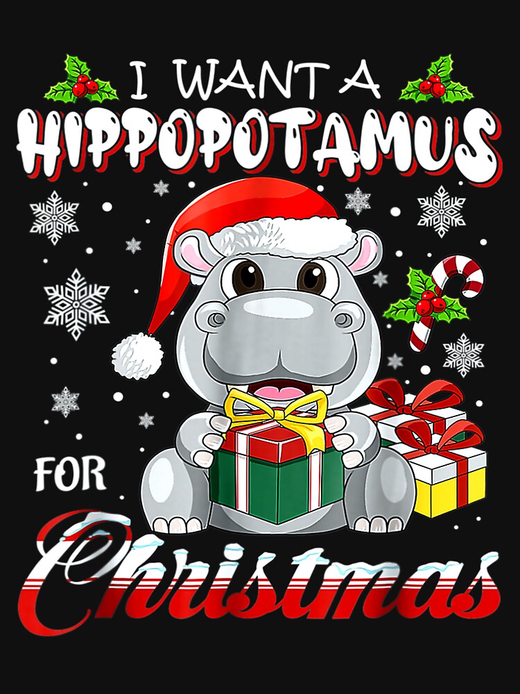 I Want A Hippopotamus For Christmas Xmas Lights Santa Hippo by TGMerwin
