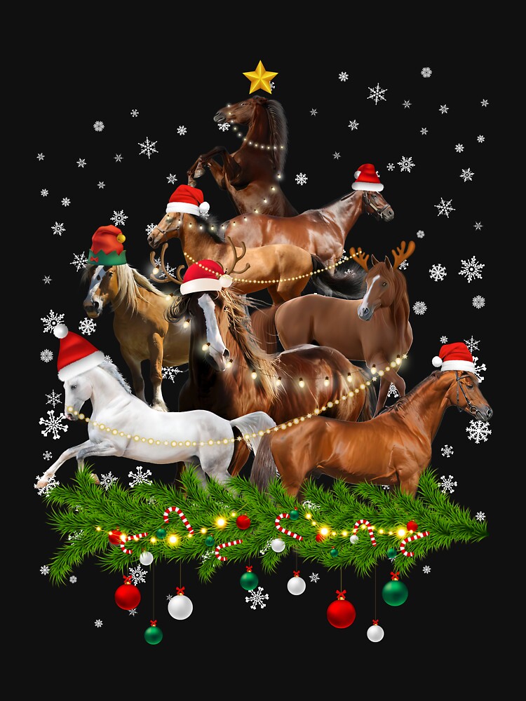 Funny Merry Horse Christmas Tree Lights Horse Santa Hat For Women Men by MortiStolten