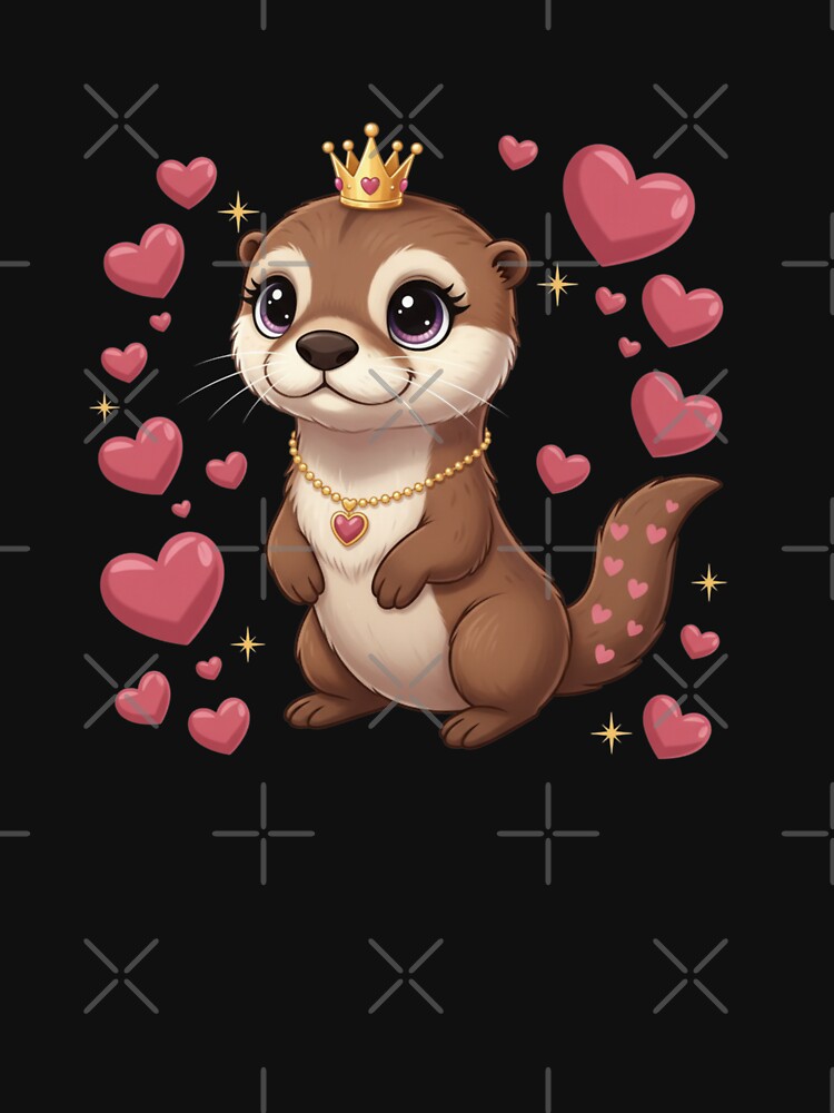 Cute Otter Princess Hearts Animal Lover Valentine by CORJIDOG-ART