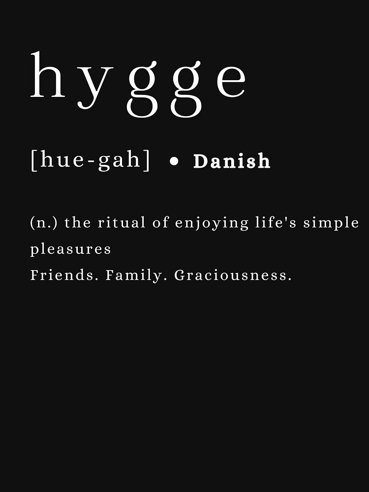 Hygge definition and pronunciation print typography poster black background by Inside Head