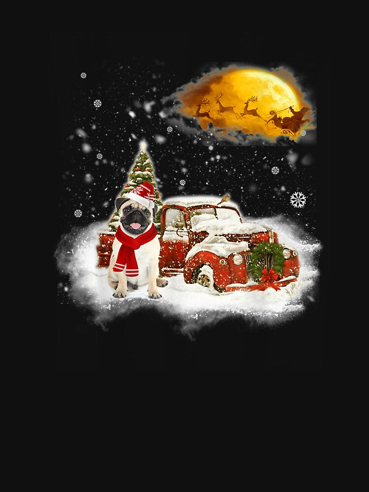 Funny Pug Dog Snow Red Truck Christmas Xmas Tree by lishakaren