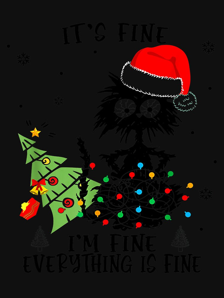 Itu2019s Fine Everything is Fine Christmas Light Black Cat Gift by TGMerwin