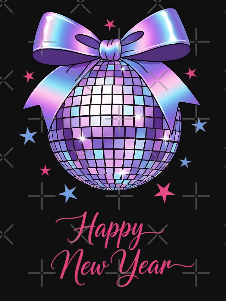 Happy New Year Cute Pink Disco Ball Bow New Year's Eve Girls by BakeryDozen