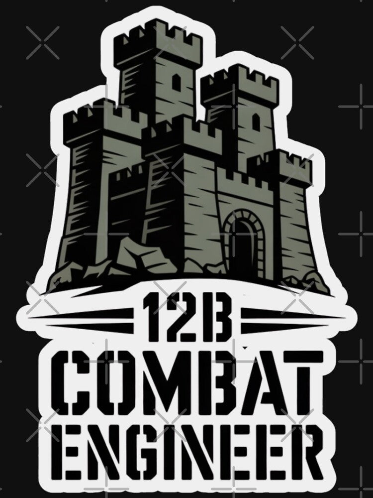 12B Combat Engineer — Classic Castle Tower Emblem U.S. Army MOS Military Engineering Graphic White Outline by GFamilyC