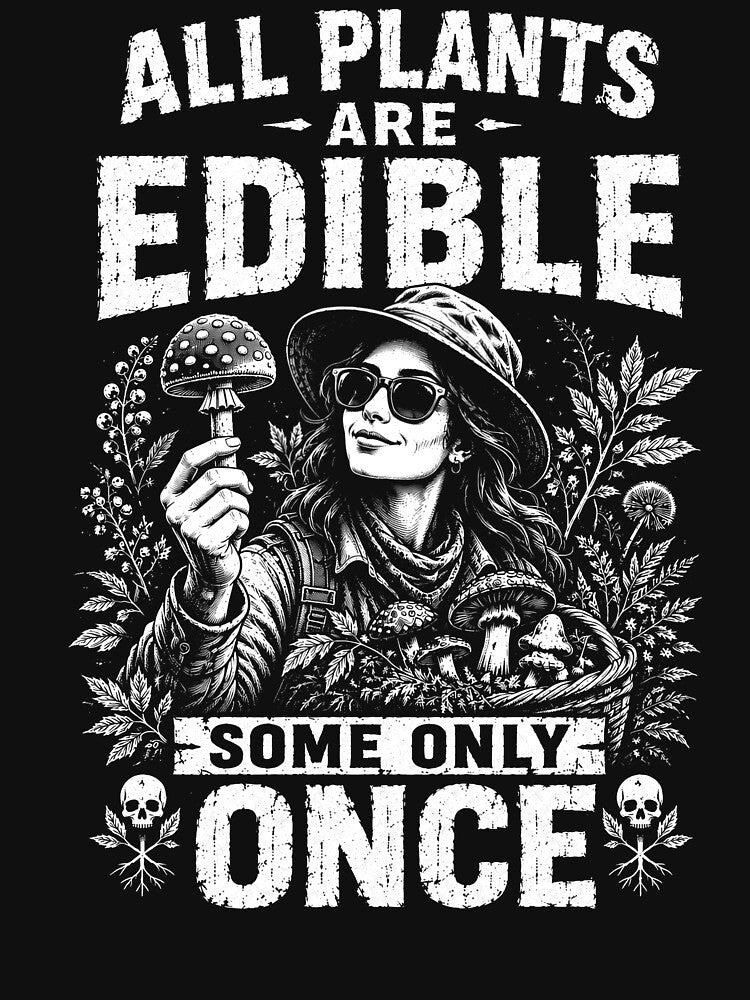 All Plants Are Edible Some Only Once – Funny Mushroom Foraging Humor Design by PosiMCreations