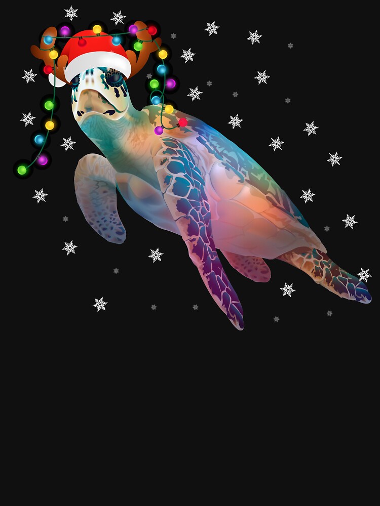 Sea Turtle Christmas Lights Santa Hat Merry Christmas by BuynPose