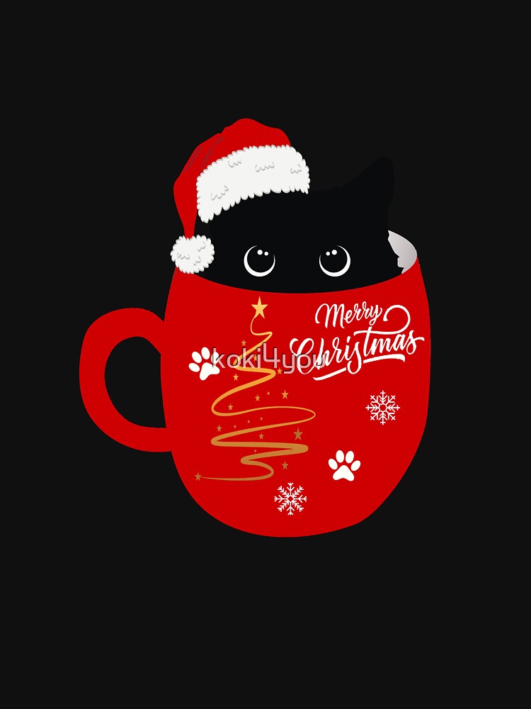 Santa Black Cat Tangled Up In Christmas Tree Lights Holiday by koki4you