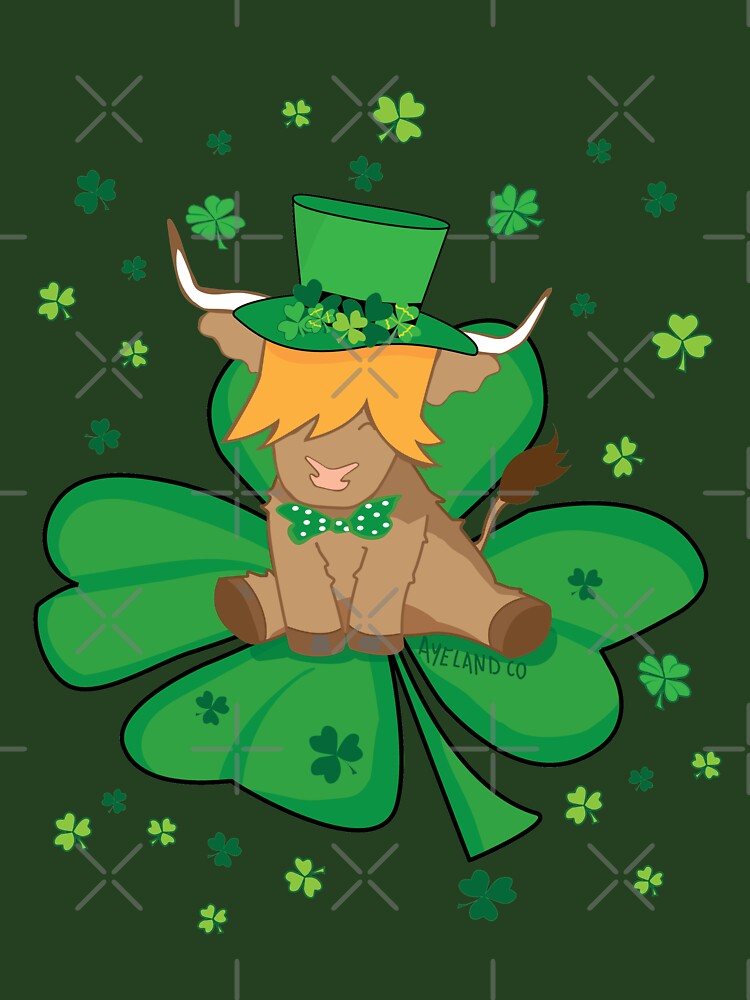 Scottish highland cow st patrick's day lucky shamrock by Ayelandco