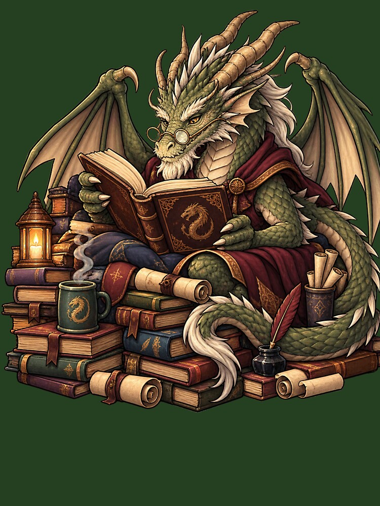 Dragon Librarian – Wise Fantasy Dragon Book Lover by GuildofDetours