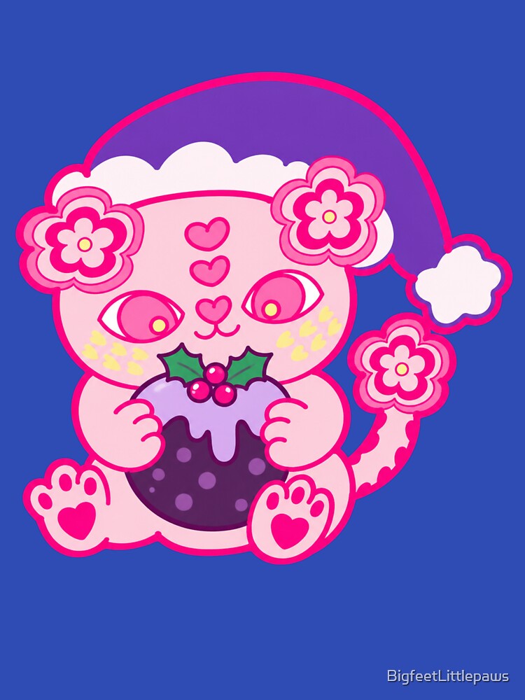 Cute Pink Persian Cat Holding Christmas Pudding by BigfeetLittlepaws