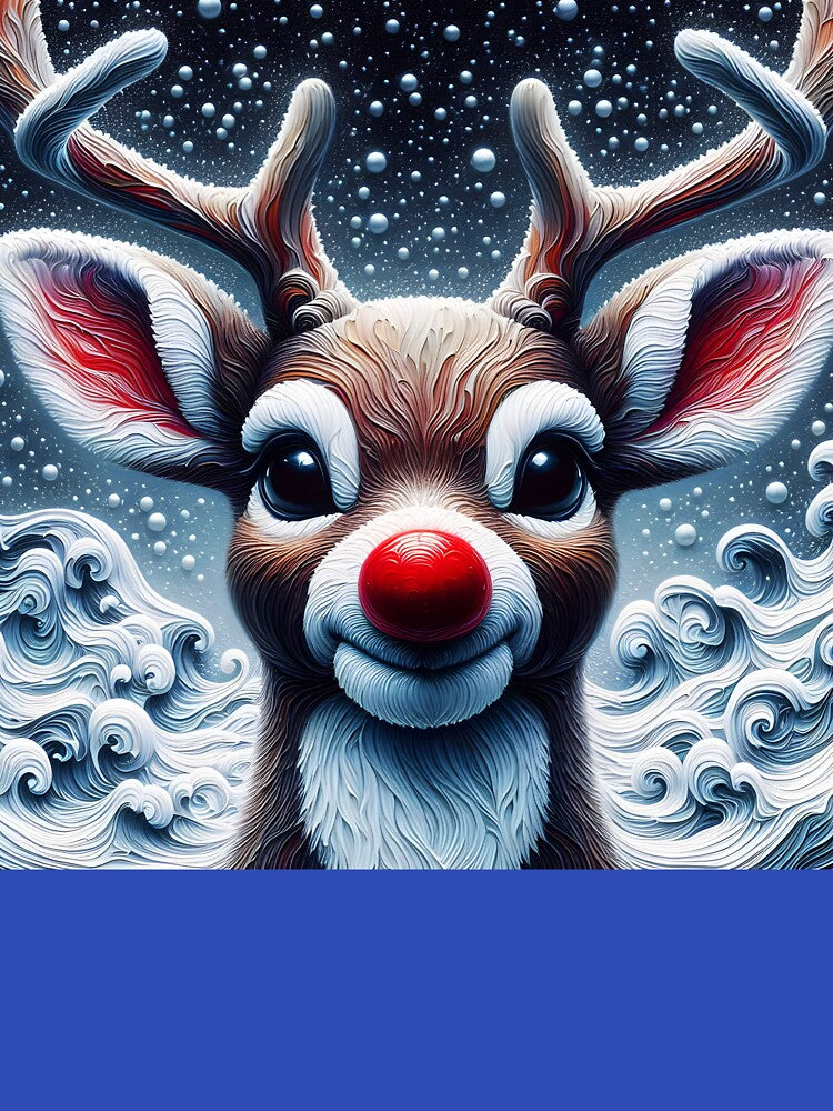Rudolph reindeer of Santa with red nose textured portrait painting by EmeraldeaDesign