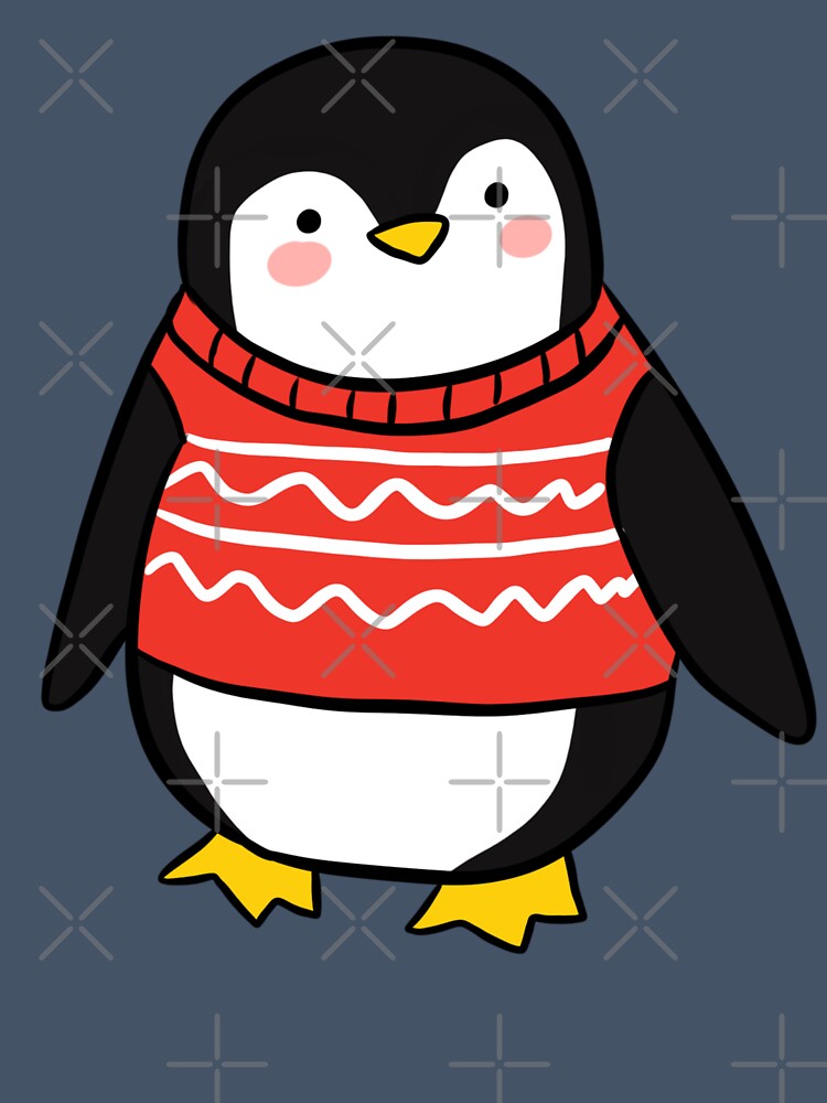 Cute christmas penguin wearing an ugly Christmas sweater by Yarafantasyart