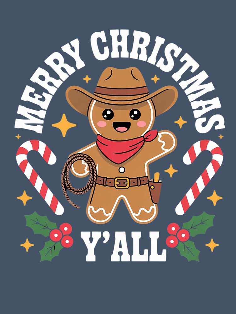 Merry Christmas Yall Gingerbread Cowboy Man Howdy Retro Xmas by AmparoBoyle