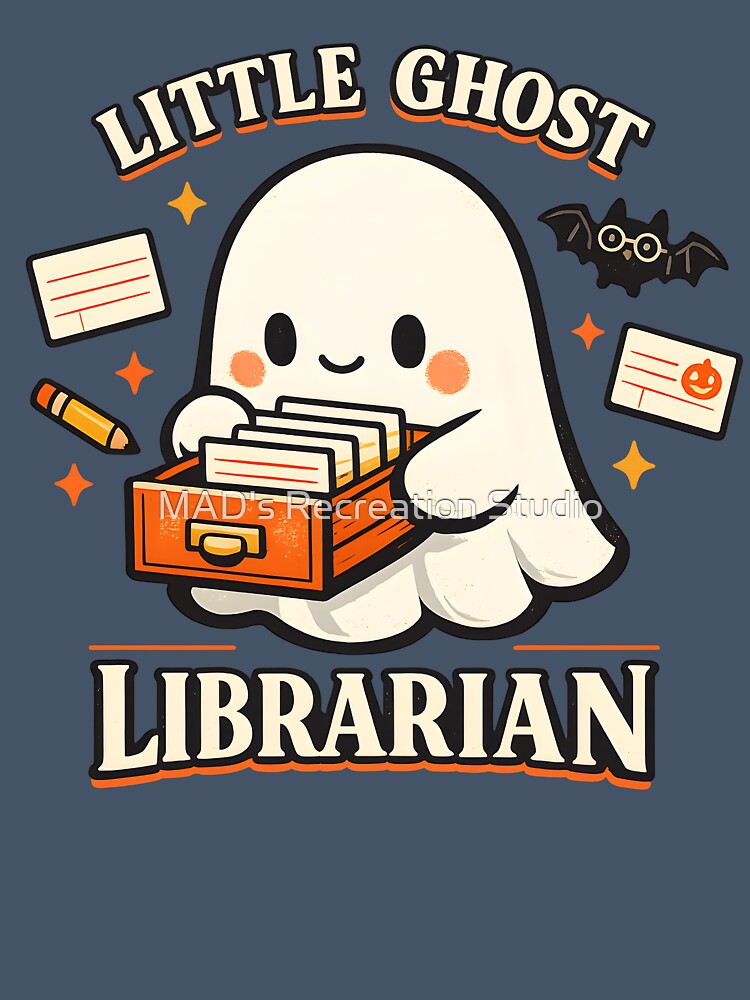 Little Ghost Librarian Kawaii Halloween Shirt | Cute Book Lover Ghost Design | Dark Academia Spooky Gift by  MAD's Recreation Studio