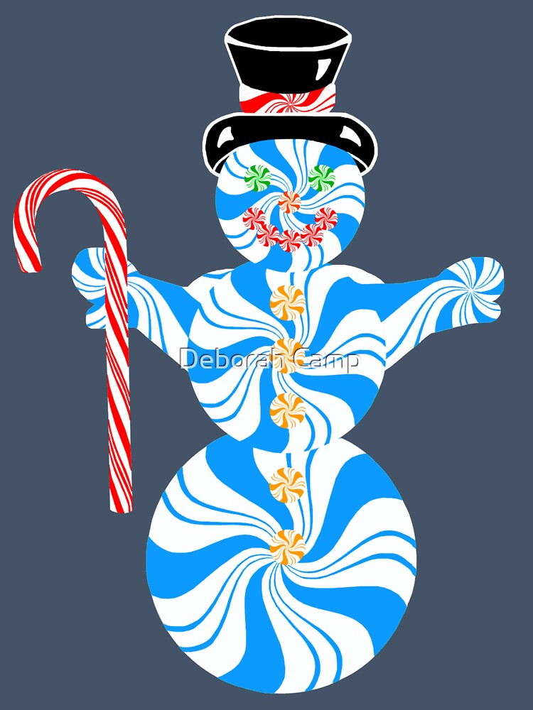 Blue Peppermint Snowman with Candy Cane by Deborah Camp