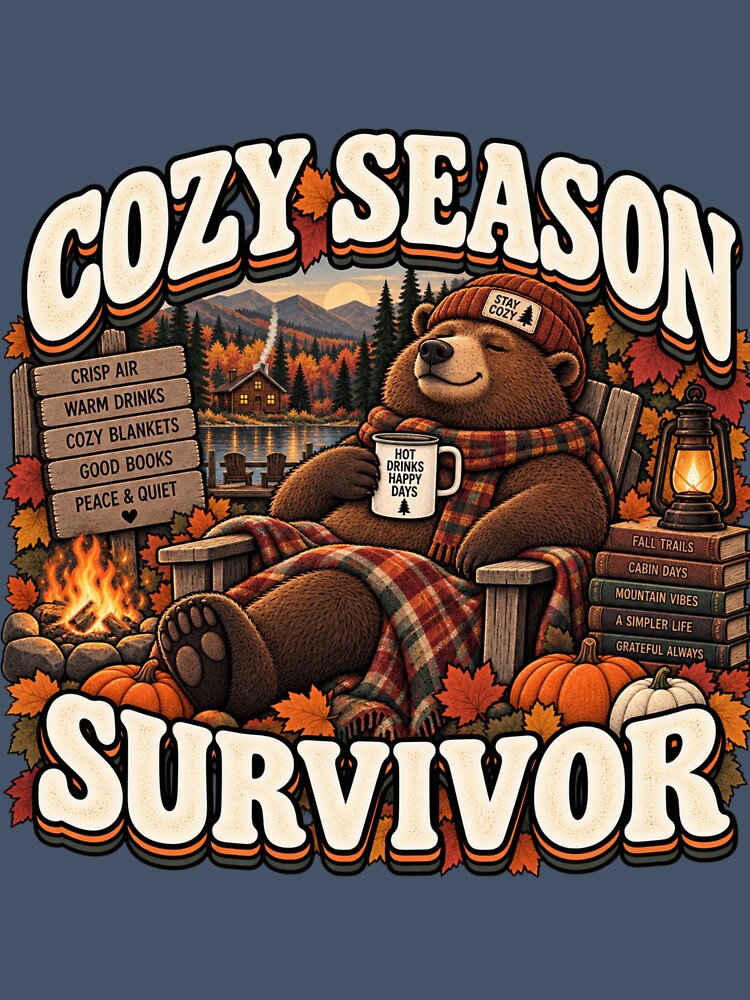 Cozy Season Survivor Bear – Funny Retro Fall Cabin Bear by OddCritterCo