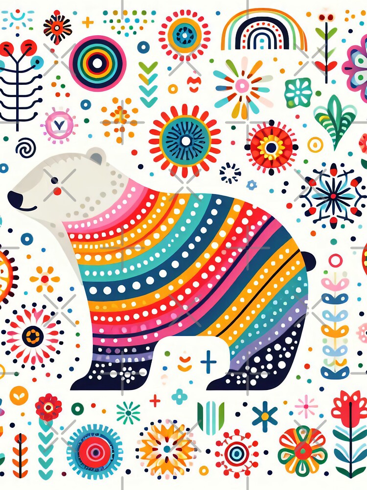 Patterned Folk Polar Bear - Scandinavian Folk Art by heidiannemorris © by FOLK ART FUSION