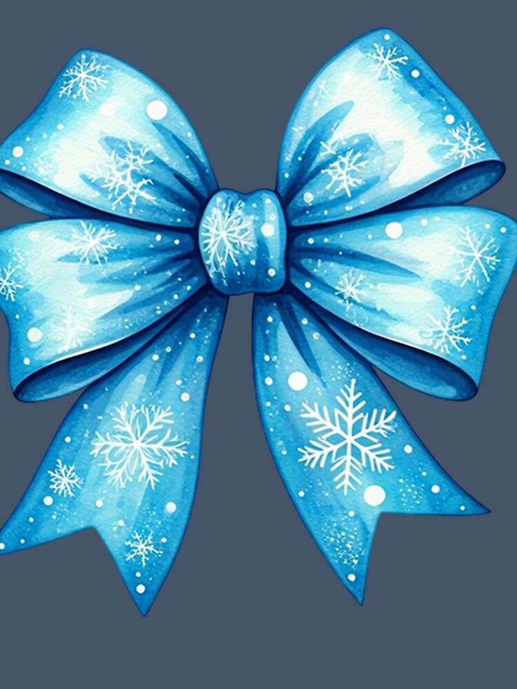 Watercolor Blue Bow Illustration with Snowflakes & Icy Patterns | Festive Winter Holiday Decoration Art by PixelVibe782