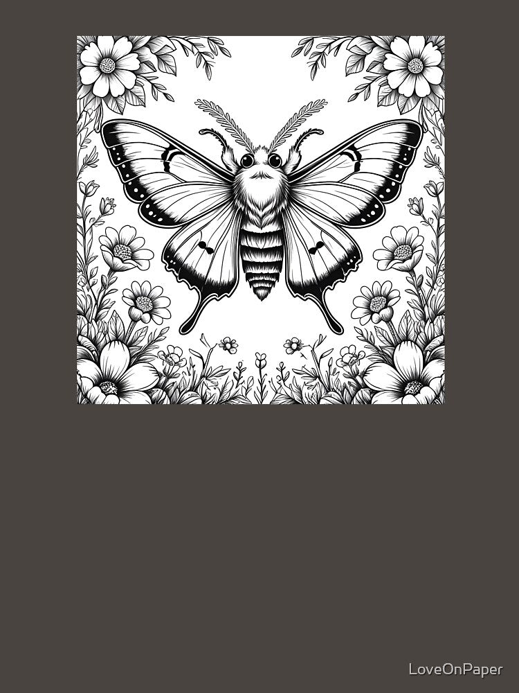 Moth with Floral Design by LoveOnPaper
