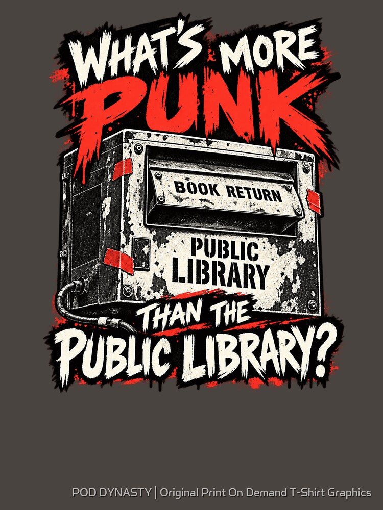 Punk Librarian Public Library Book Return by POD DYNASTY | Original Print On Demand T-Shirt Graphics