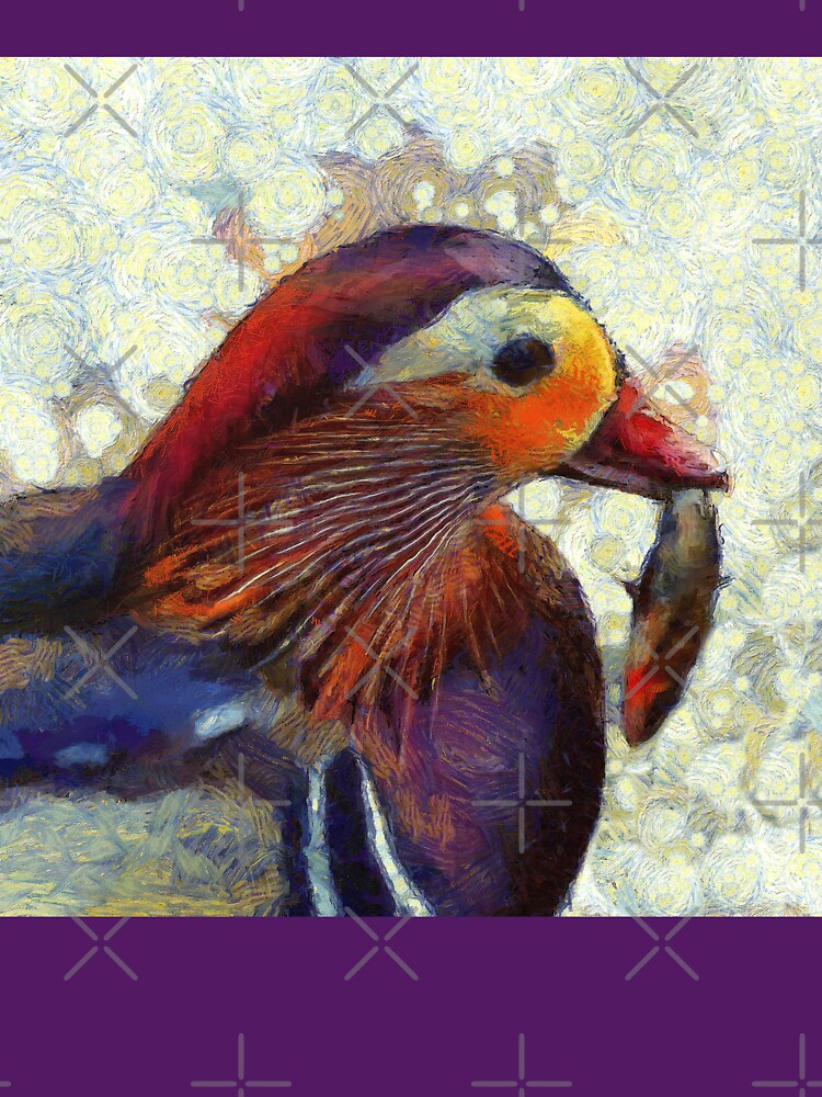 Painterly Mandarin Duck with Minnow by SeaChangeDesign