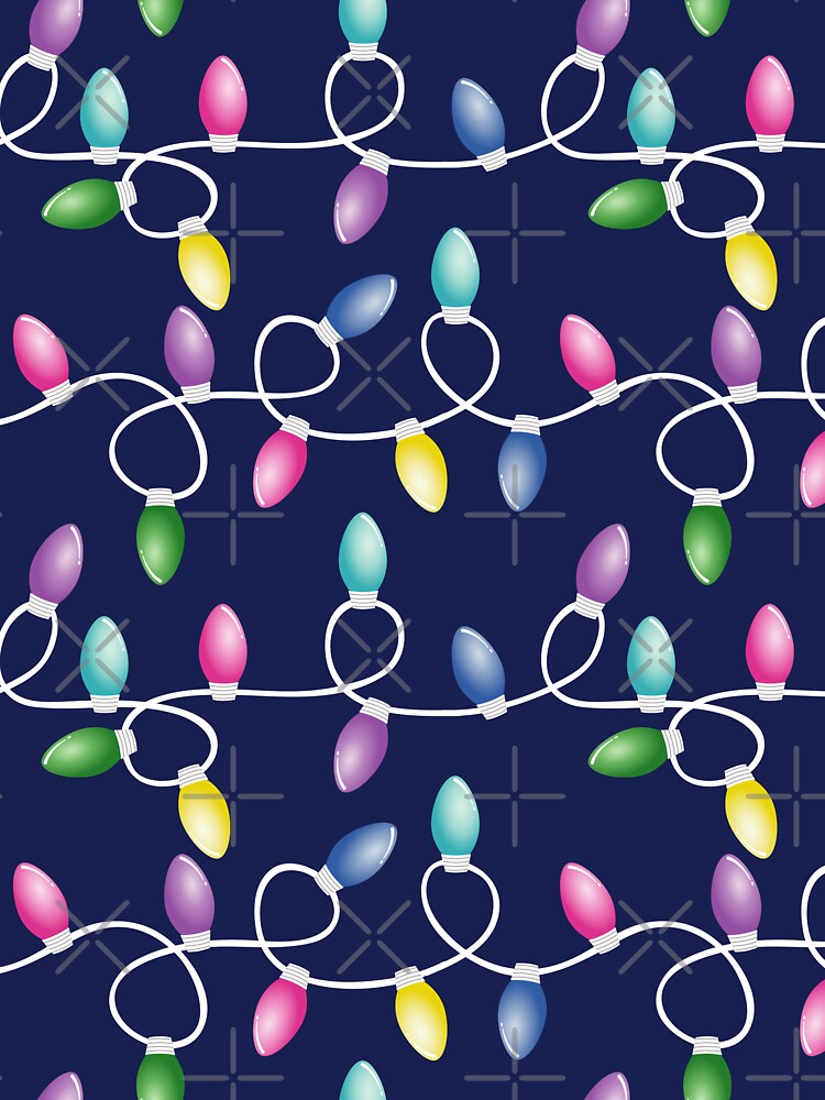 Christmas Lights Pattern On Blue Background - Tree Lights by Ayesha Saleem