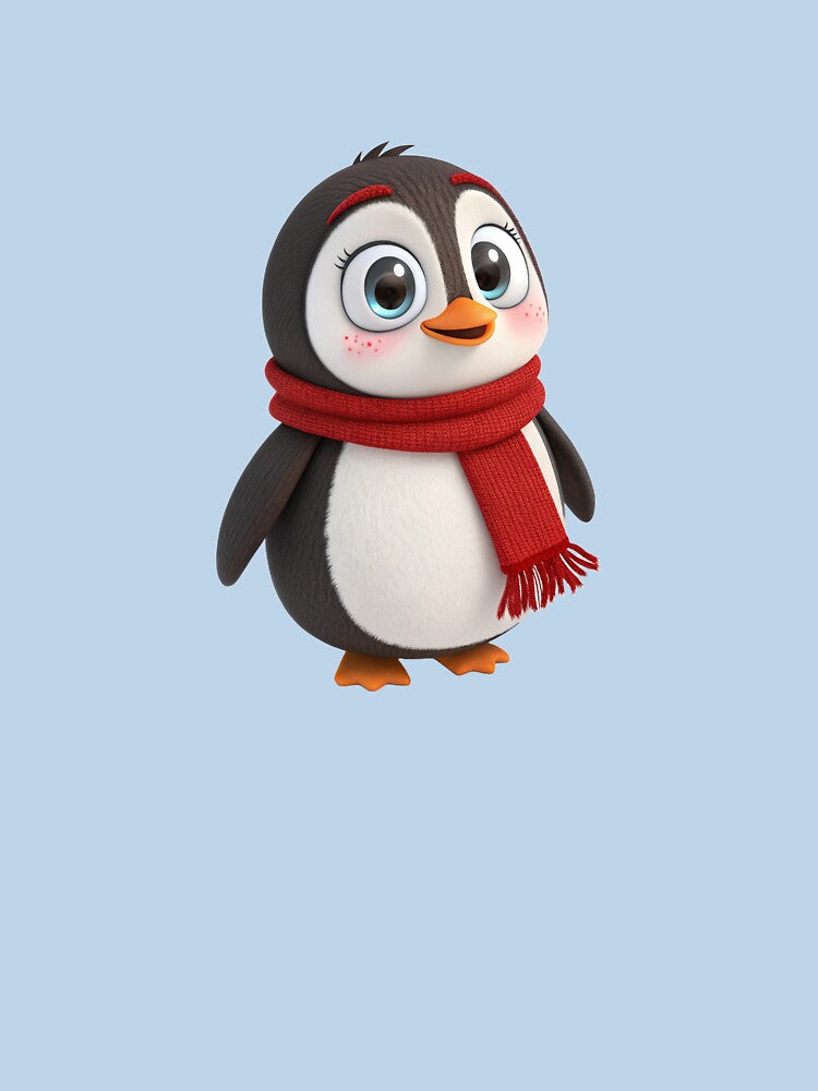 Cute Winter Penguin Wearing Red Scarf – Adorable Cartoon Holiday Character by Fashion Empire