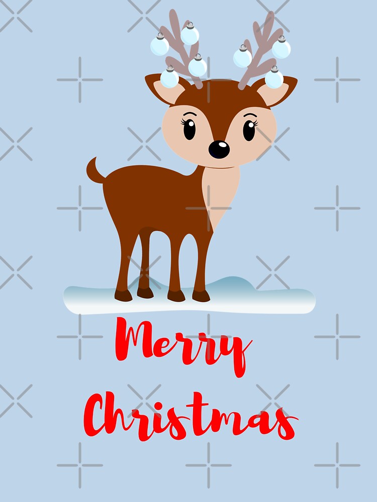 Cute Christmas reindeer standing in the snow by Brightful Creations