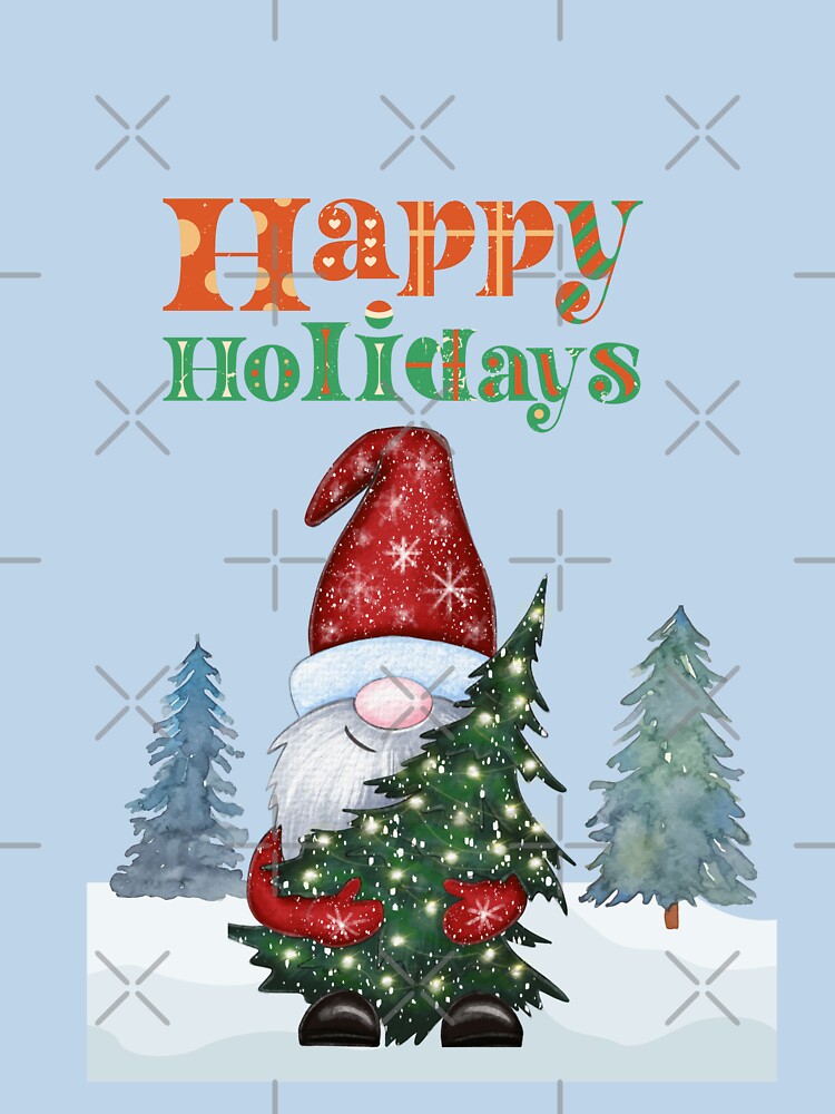 Gnome Hugging Lighted Christmas Tree in the Snow by IncrediMi