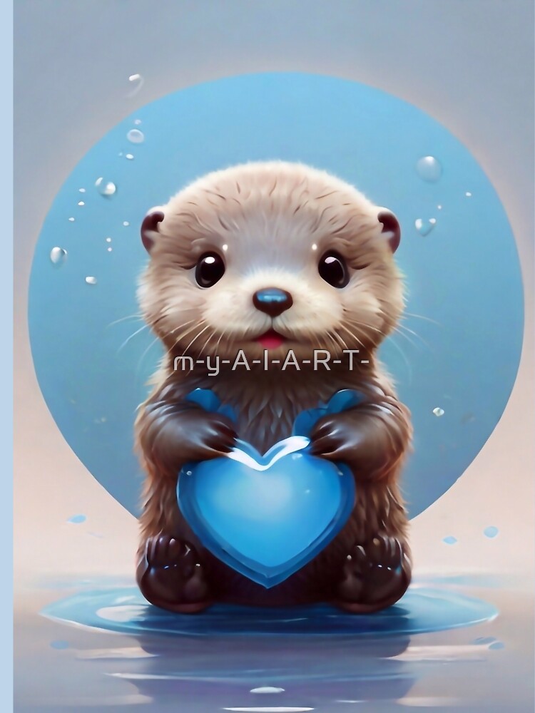 Baby otter with a blue heart by m-y-A-I-A-R-T-